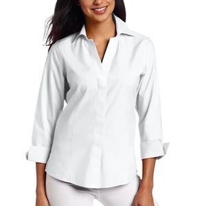 White, non-iron stretch poplin button dress shirt